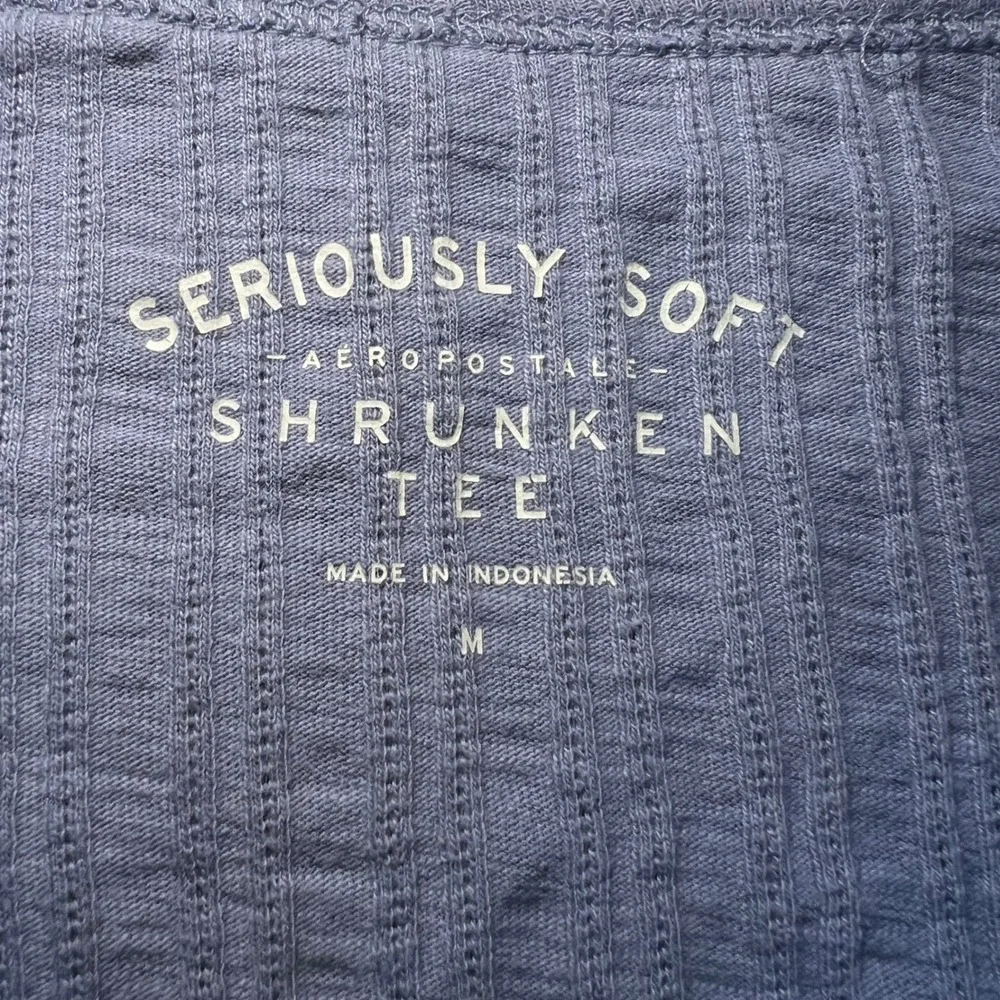 Aeropostale Seriously Soft Ribbed Henley Crop Top Long Sleeve Womens M Blue Slim